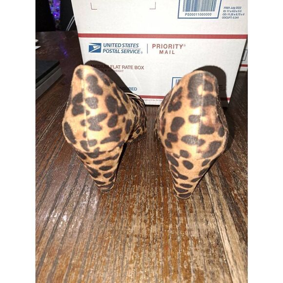 10M Pierre Dumas Cheetah Leopard Wedge High Heel Buckle Detail Brown Black - Picture 5 of 9